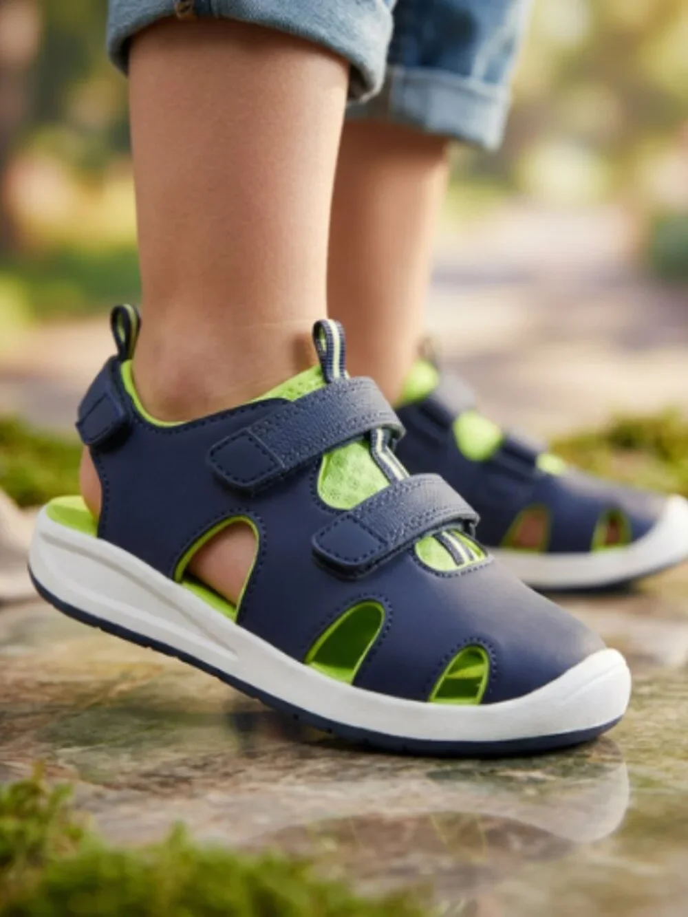 Cat & Jack Hank Boys Closed Toe Sandals Blue Lime Hook & Loop Summer Size 12